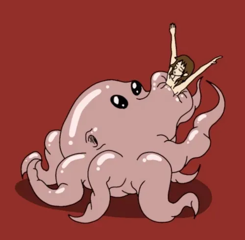 Giant squid swallowing a girl