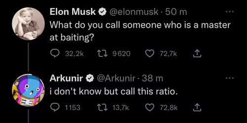 Elon Musk Ratioed on Twitter by Arkunir