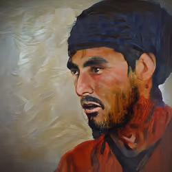 GANfolk #97 - Acrylic Painting of an Outgoing Afghan Man, Jawad Hamdani