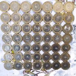 Batch of euro coins countermarked with a unique serial number