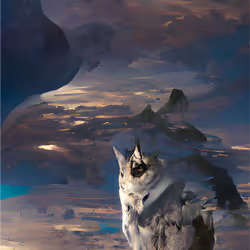 Wolf And Moon In The Desert