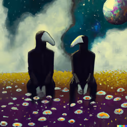 Two lonely raven astronauts