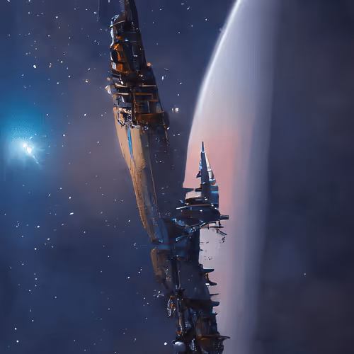 Expedition Ship Over a Planet