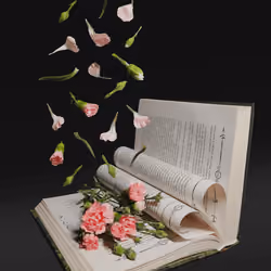 The bud blooms in the book