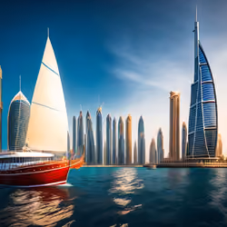 "Pass a traditional Abrean boat across the Dubai Gulf 