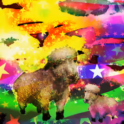 Sheep in a Moody Pasture Version 004 - Starry Mood