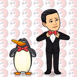 Don't copy my Style! Elon Musk Bitmoji and Penguin Finance dressed up.
