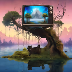 A Tv Sitting On A Tree In The Water