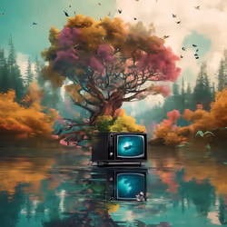 A Tv Sitting In The Middle Of A Lake