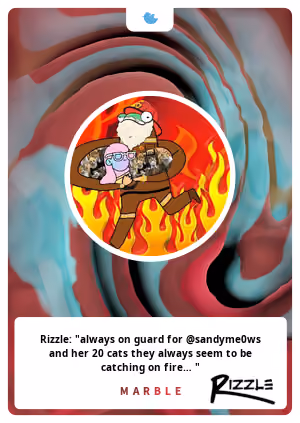 Rizzle: "always on guard for @sandyme0ws and her 20 cats they always seem to be catching on fire… "