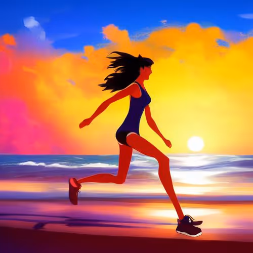 100NFTv1_A tall fit girl running on the beach at the sunrise