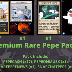 Premium Rare Pepe Pack || 20 Cards || PEPECASH (x17), PEPEONMUSK (x1), RAREPEPENEWS (x1), SNAPCHATPE