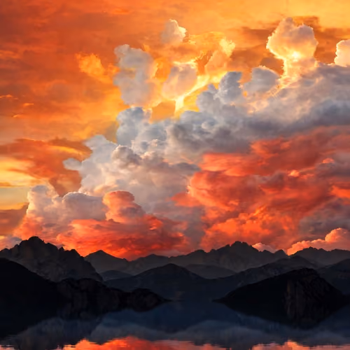 Red sky and mountains