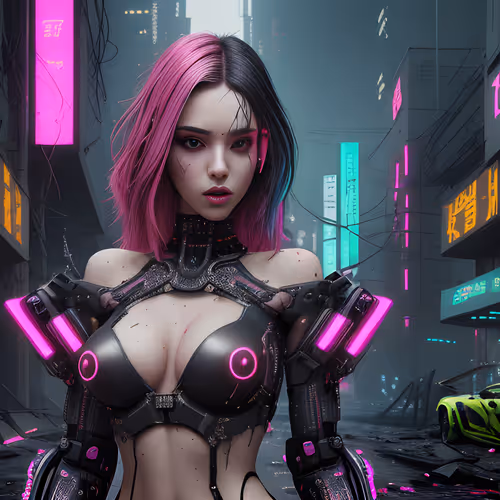 Photo of a beautiful cyberpunk girl