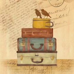 EuphorianZ "Ready To Fly Love Birds" Vintage Style Illustration