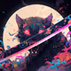 cat reflected in sword #001