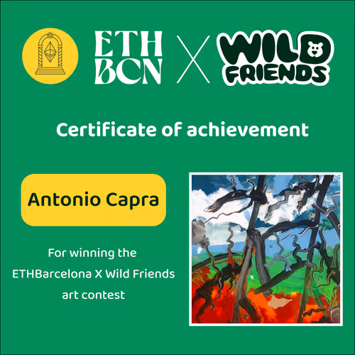 Achievement certificate Antonio Capra ETHBarcelona X Wild Friends