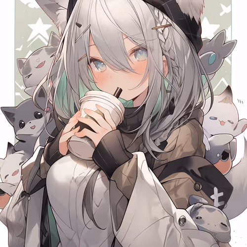 「ちゅーちゅーゴクリ」ドリンク飲む猫耳娘ちゃん