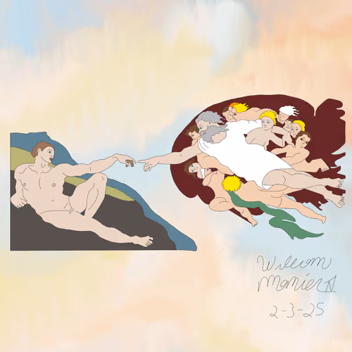 the creation of adam on a sunset cloud (polygon) by William Manier IV