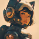 cyberpunk girl black cat