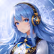 ヘッドフォンカラスクガール_Blue