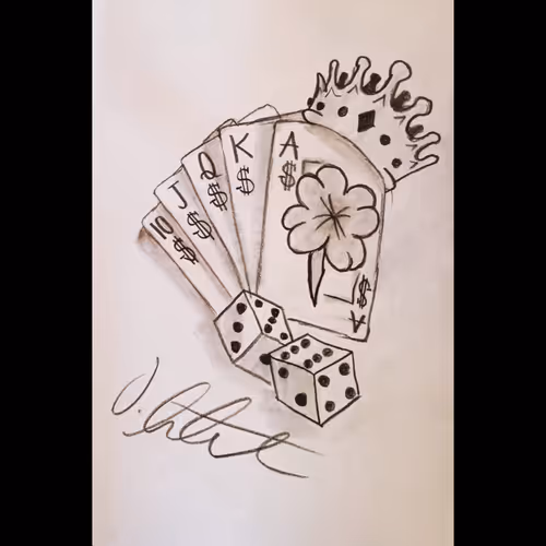 pencil drawing of cards