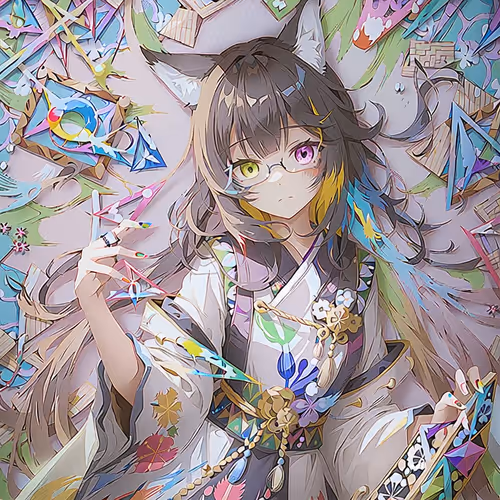 カラフル狼耳和装少女