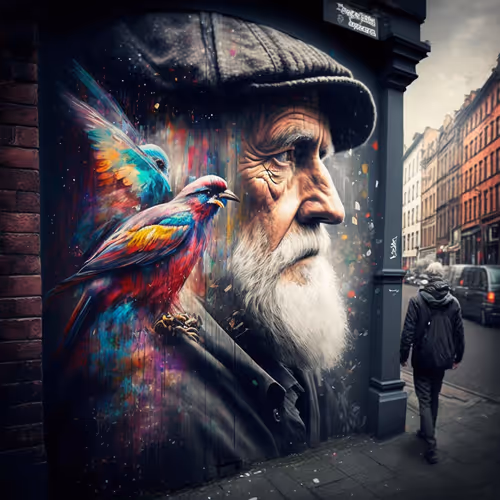 Old man and graffiti
