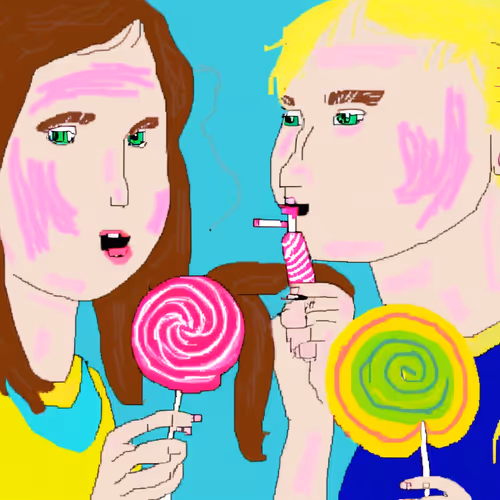Mina and Trina, trying to figure out how many licks it takes to get to the center of a tootsie pop