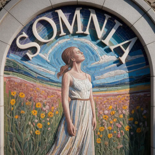 Stone mosaic painting of a girl