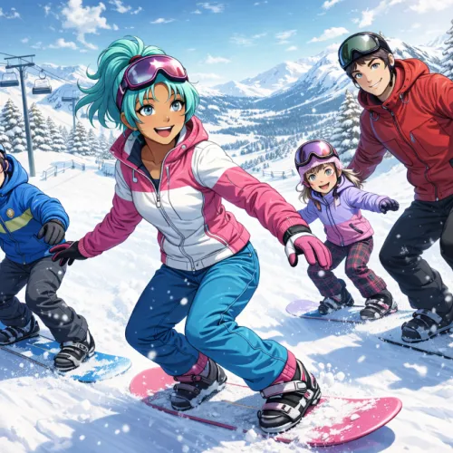 Family snowboarding