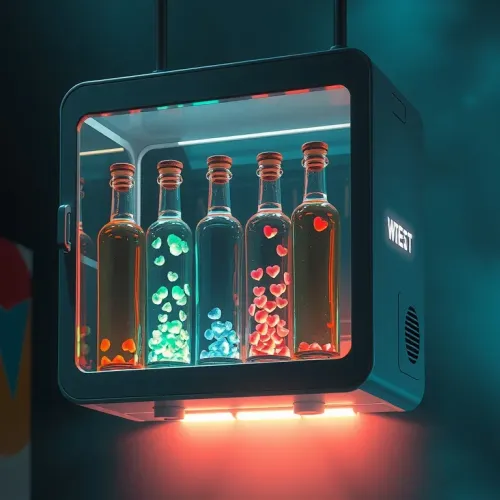 5 cheerful bottles hung on the wall.