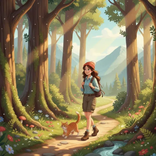 A girl walk in forest