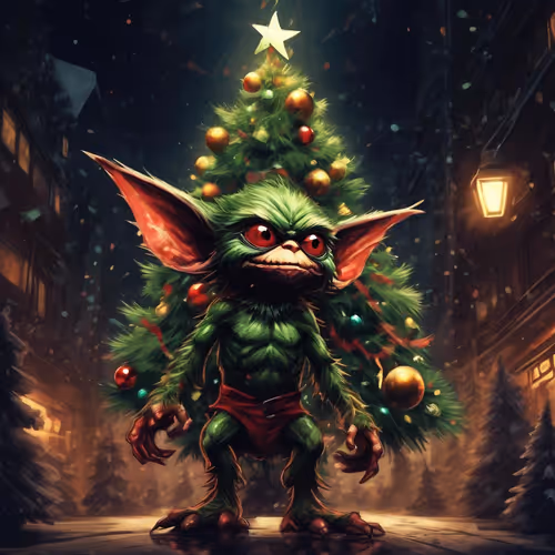 Gremlin With A Christmas Tree