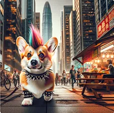 corgi punk dog in the city