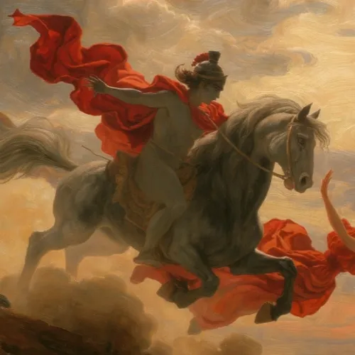 Centaur chasing a woman in impressionist style.