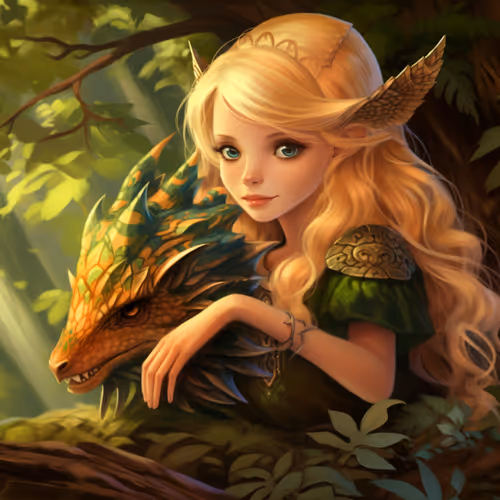 A cartoon of a girl with a dragon