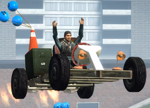 dude on flying car