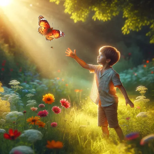 A boy trying to catch a butterfly