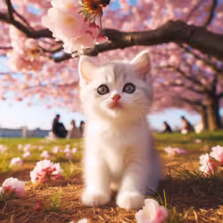 Baby Cat Under Cherry Blossoms