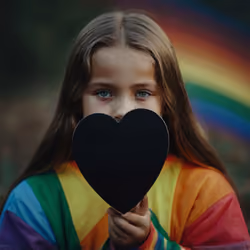 The girl holding a black heart