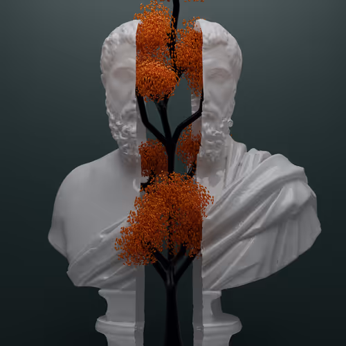 A white statue with a tree 24