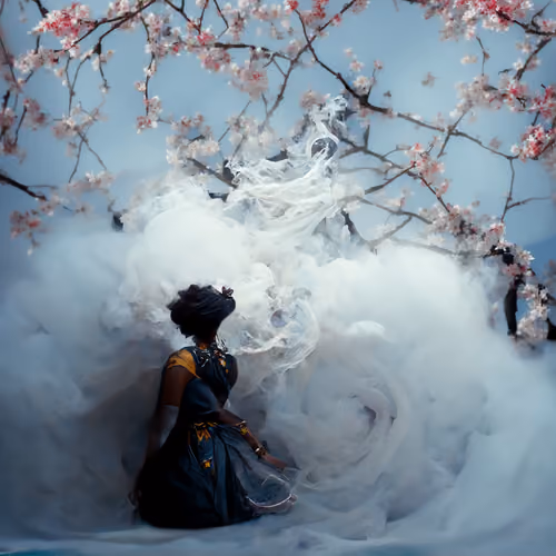 Lady of the dream and the red cherry tree