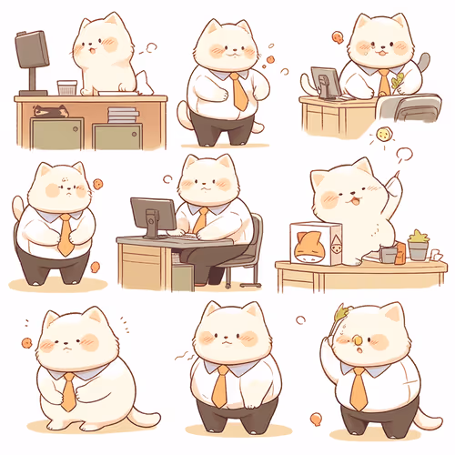 A collage of cartoon cats. 7