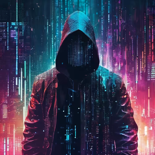 Portrait of a futuristic cyberpunk hacker