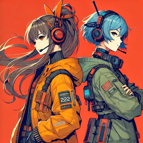 DALL·E 2024-09-24 10.39.25 - Create a digital artwork of two anime-style female characters standing back to back, with their backs touching and slightly leaning on each other. The