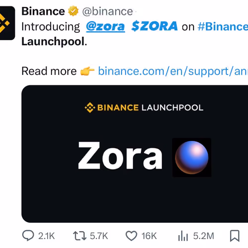 $ZORA on Binance Launchpool
