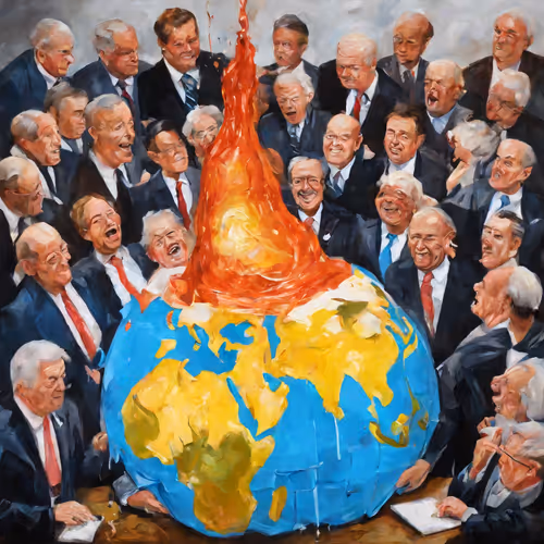 an-oil-painting-of-a-plastic-earth-melting-while-politicians-laugh-and-ask-for-your-vote-behind-pile-180508040