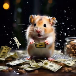 a hamster sitting on a cash cow