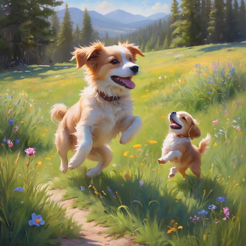 cute-baby-dog-frolics-with-child-in-vibrant-meadow-sun-dappled-grass-scattered-wildflowers-distan
